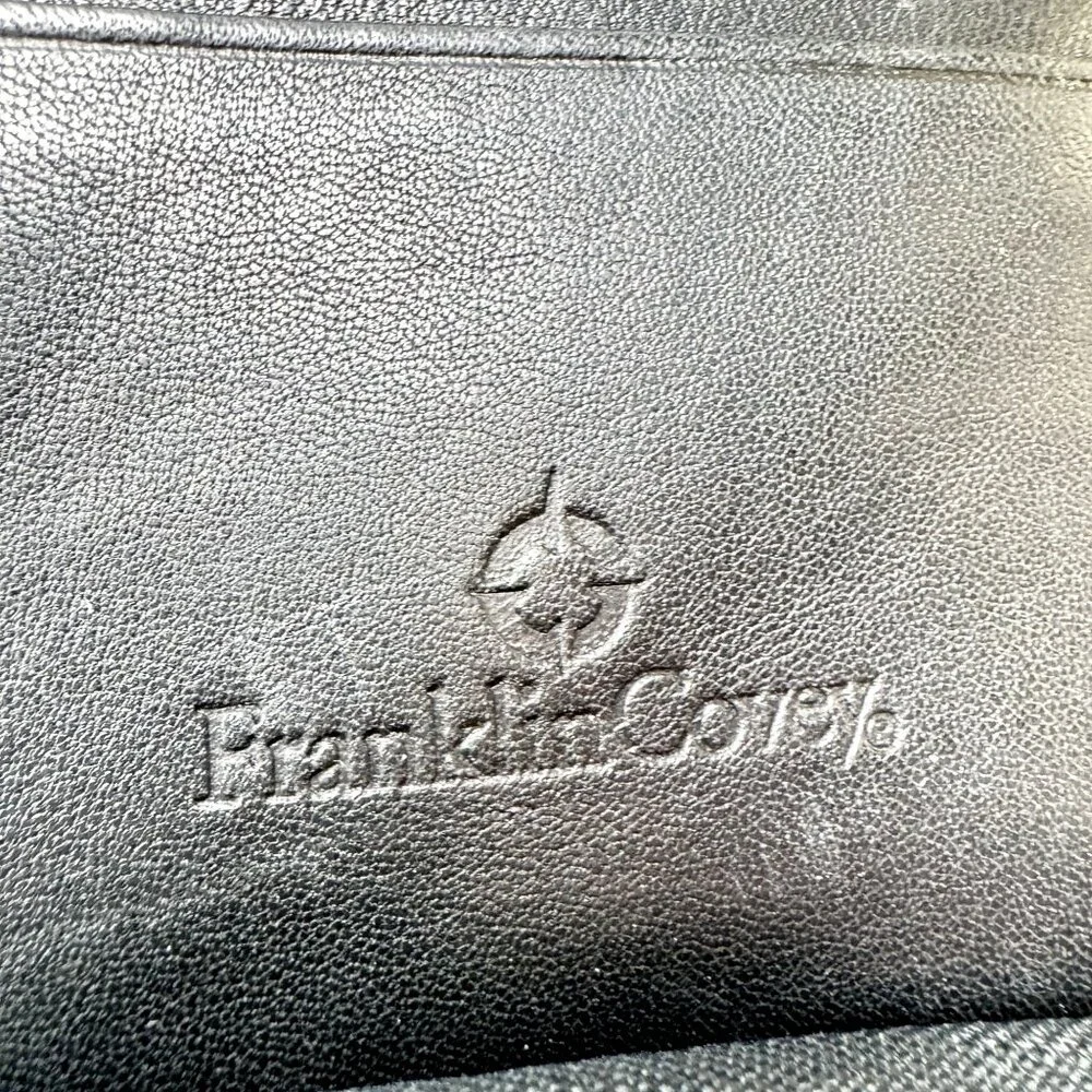 Franklin Quest Vtg Black Full Grain Leather Pocket Page Siz 6 Ring Zip Binder